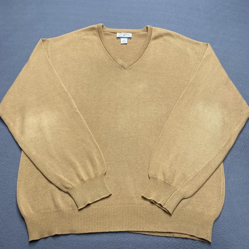 David Leadbetter Jos. A. Bank Sweater Mens XL Tan V Neck‎ Golf Made USA Pullover